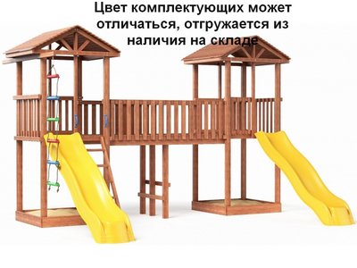 Детский игровой комплекс для дачи Башня 6 с деревянной крышей